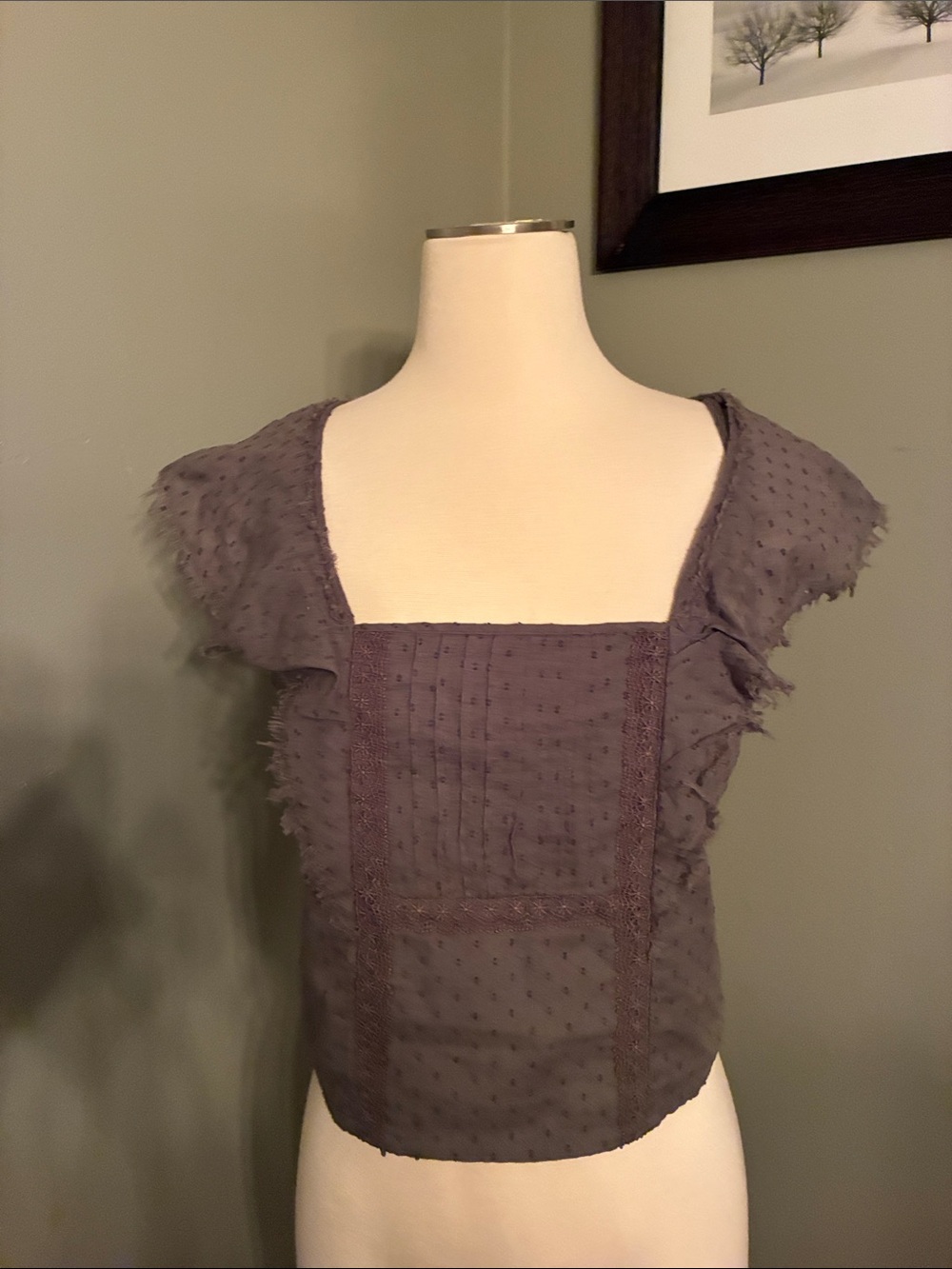 True Craft Dusty Purple Square-Neck Ruffle Sleeve Blouse